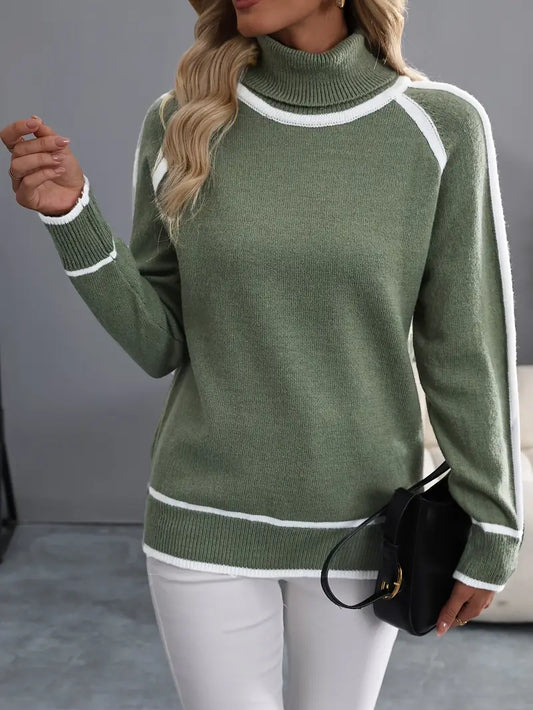 Gestreepte Wintertrui met Hoge Hals voor Dames Moderne Stijl
