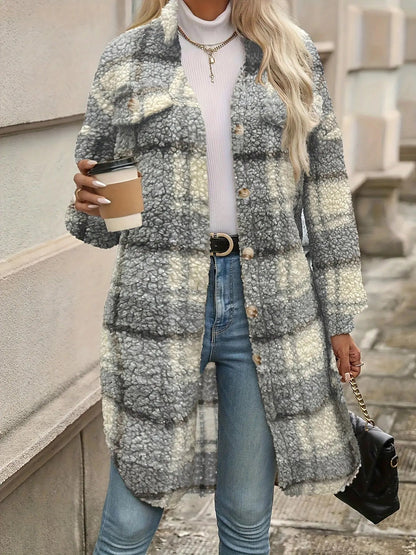 Geruite Fleece Winterjas Gezellige Streetwear Stijl voor Dames