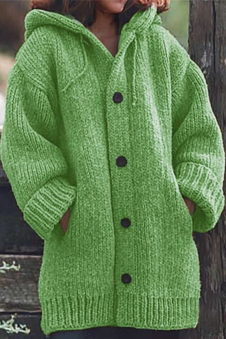 Oversized Gebreid Wintervest met Capuchon en Knopen voor Dames