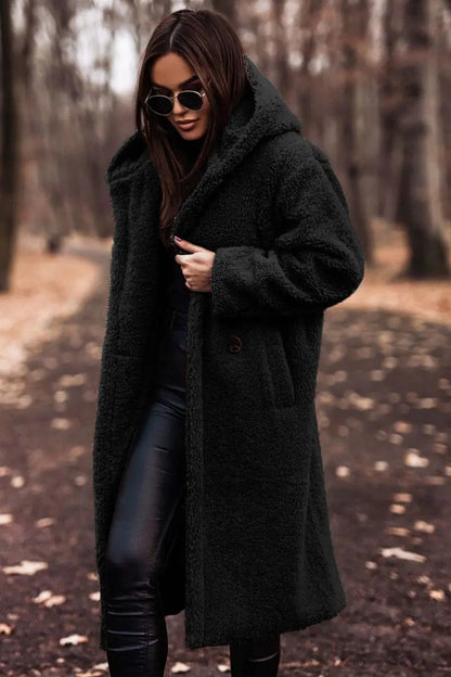 Lange Winterjas Gezellige Teddy Stijl Met Capuchon Dames