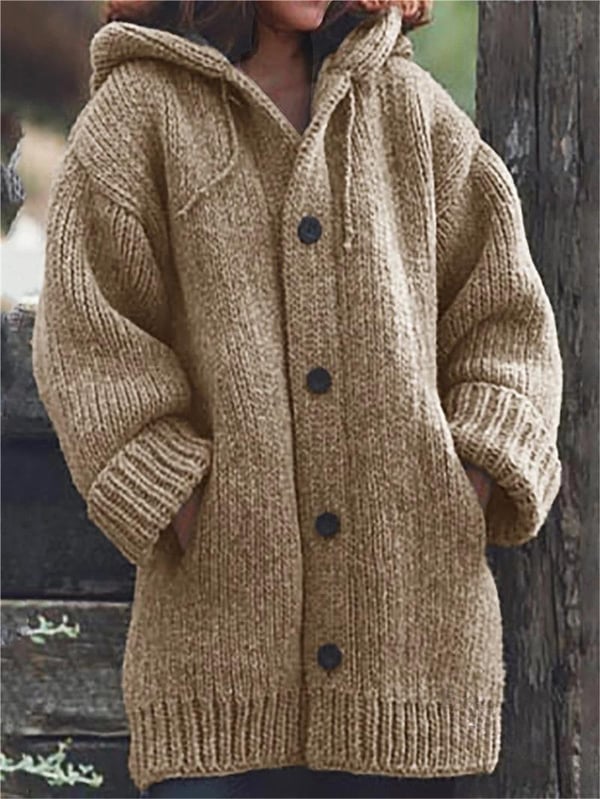 Oversized Gebreid Wintervest met Capuchon en Knopen voor Dames