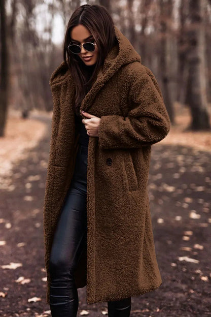Lange Winterjas Gezellige Teddy Stijl Met Capuchon Dames