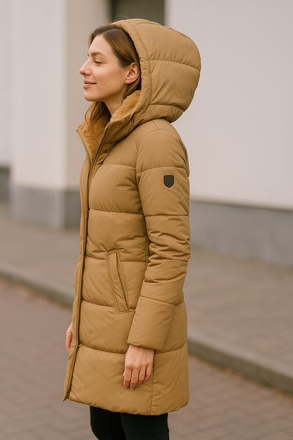 Lange Gewatteerde Winterjas met Capuchon voor Dames Warm en Gezellig