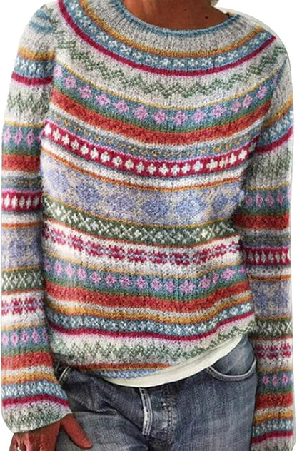 Dames Noorse Gebreide Trui Kleurrijk Patroon Winter Pullover