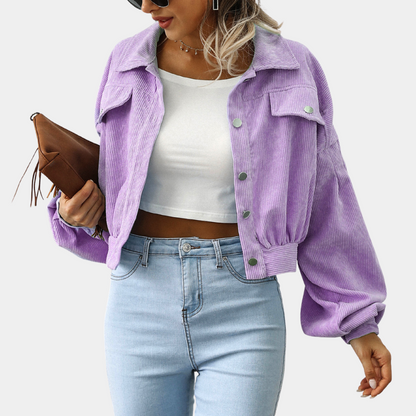 Korte Corduroy Jas Trendy Streetwear Stijl Dames