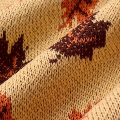 Gebreide Vrouwen Trui met Bladpatroon en Ronde Hals