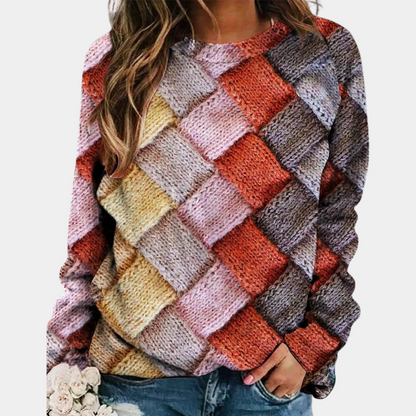 Kleurrijke Geometrische Gebreide Trui voor Dames Trendy Pullover