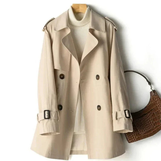 Korte Trenchcoat Met Gesp Mouwen Voor Dames