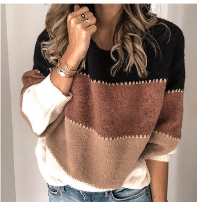 Gestreepte Casual Trui Met Ronde Hals Voor Dames