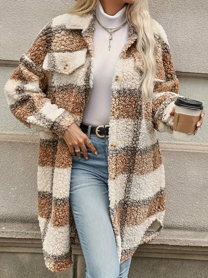 Geruite Fleece Winterjas Gezellige Streetwear Stijl voor Dames