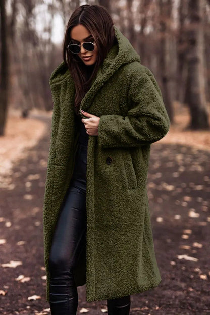 Lange Winterjas Gezellige Teddy Stijl Met Capuchon Dames