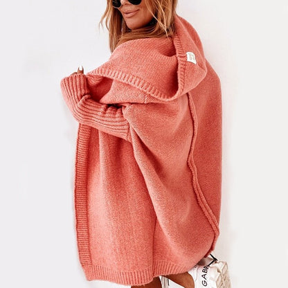 Lange Gebreide Vest met Capuchon Oversized Open Voorzijde Trui Dames