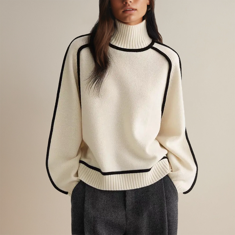 Dames Coltrui Chique Gebreide Pullover met Contrast Afwerking