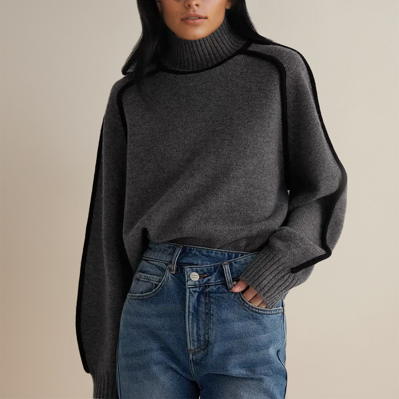Dames Coltrui Chique Gebreide Pullover met Contrast Afwerking