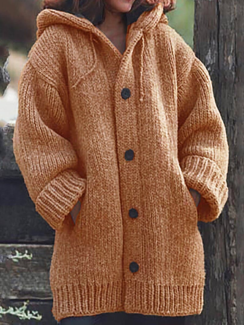 Oversized Gebreid Wintervest met Capuchon en Knopen voor Dames
