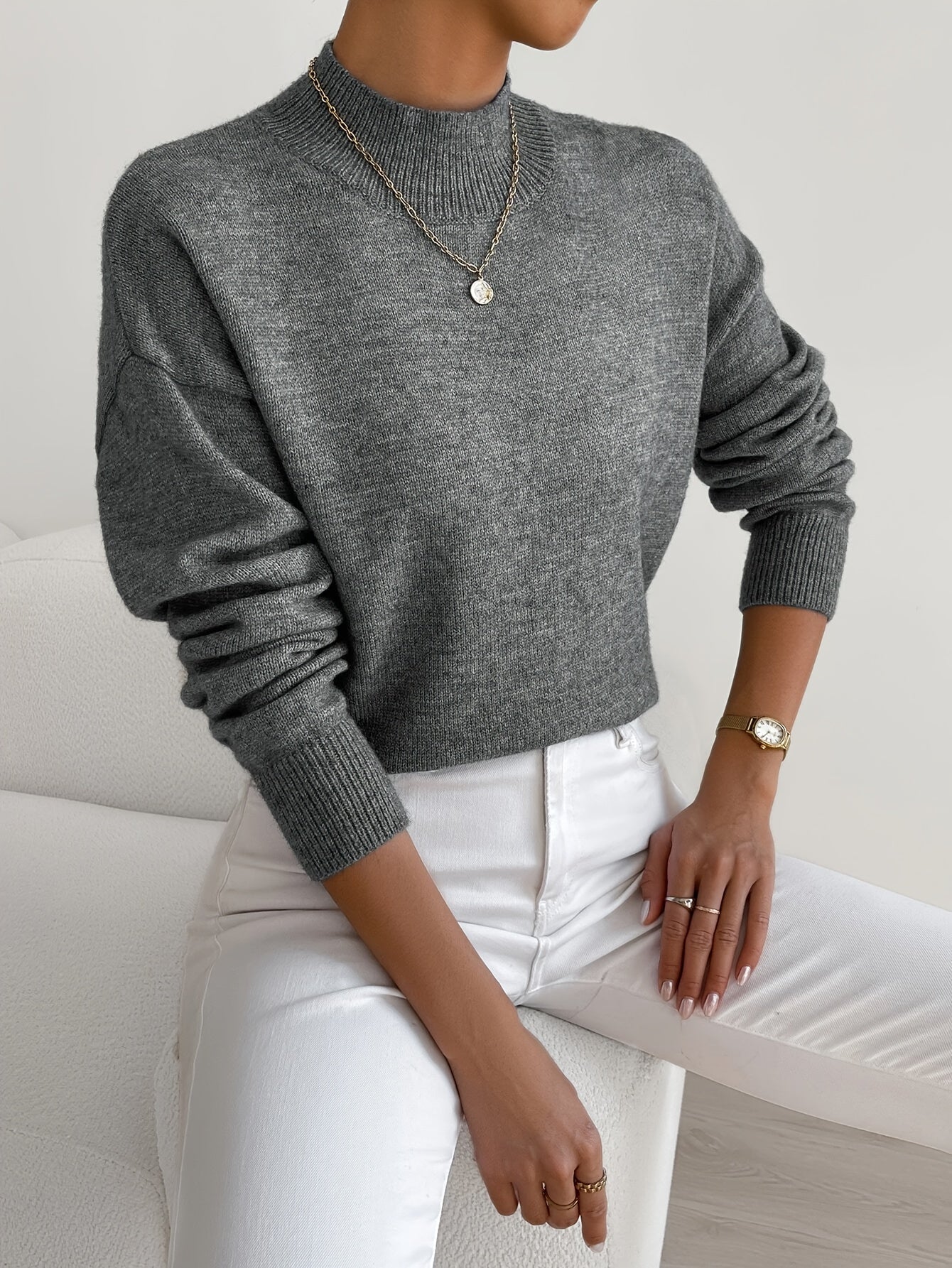 Gebreide Wintertrui met Hoge Hals voor Dames Elegante Stijl