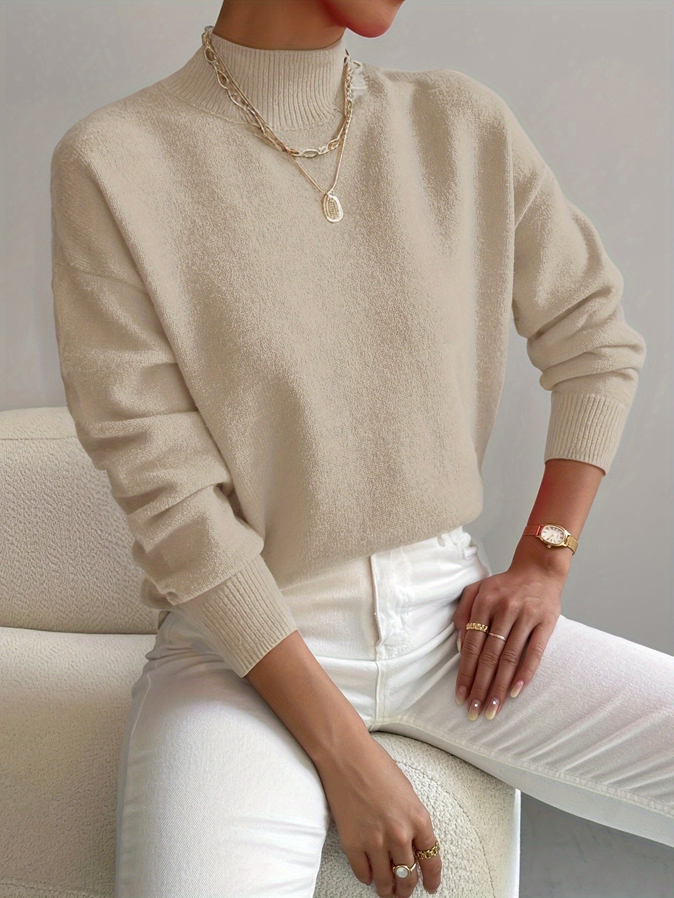 Gebreide Wintertrui met Hoge Hals voor Dames Elegante Stijl