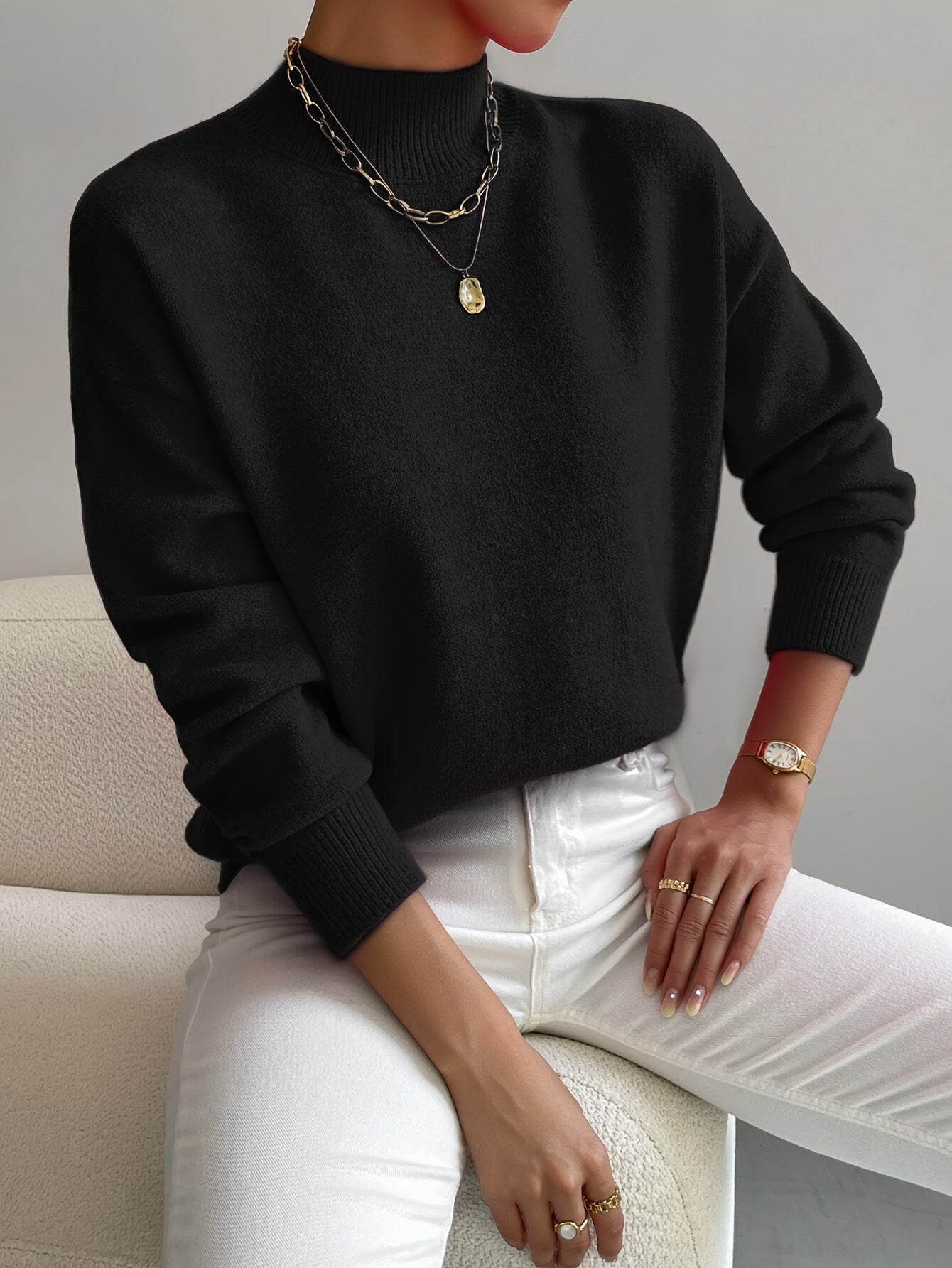 Gebreide Wintertrui met Hoge Hals voor Dames Elegante Stijl