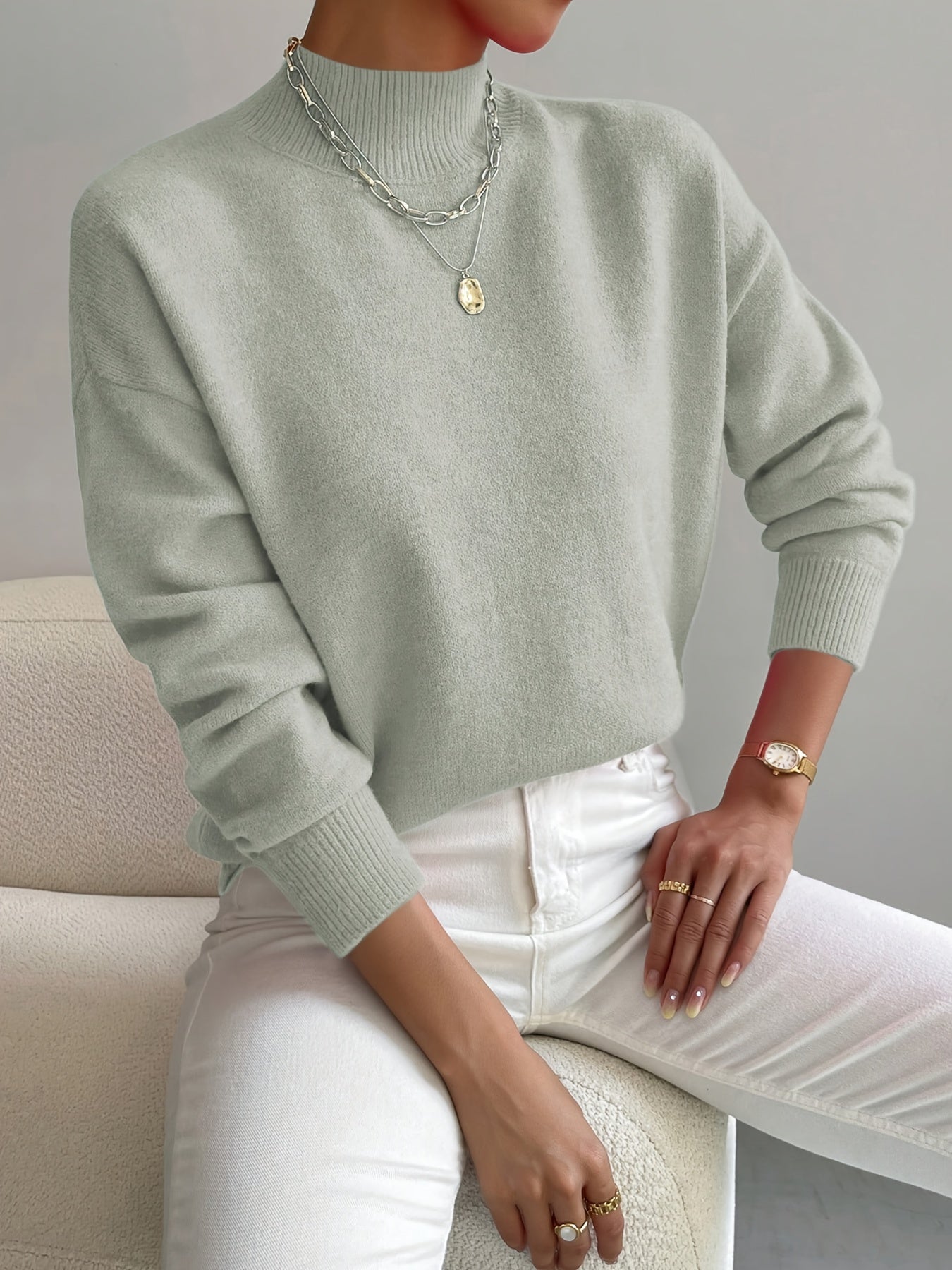 Gebreide Wintertrui met Hoge Hals voor Dames Elegante Stijl