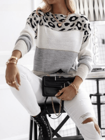 Casual Blokpatroon Pullover Met Luipaardprint Dames